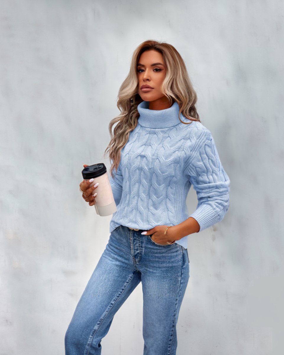 Women's Cable Knit Turtleneck Sweater Pullover