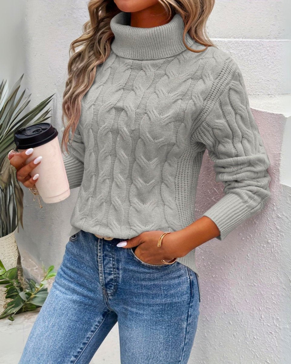 Women's Cable Knit Turtleneck Sweater Pullover - Gray