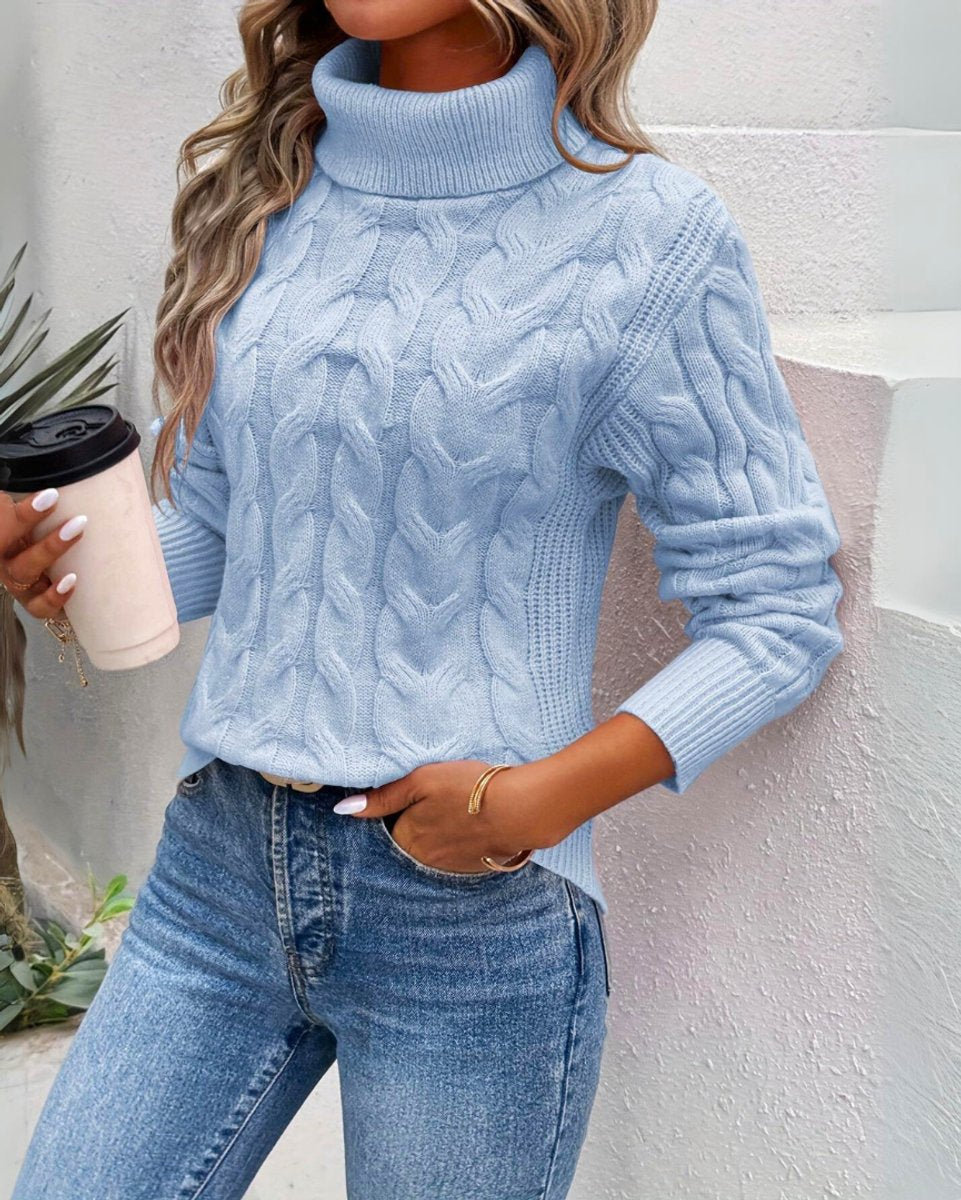Women's Cable Knit Turtleneck Sweater Pullover