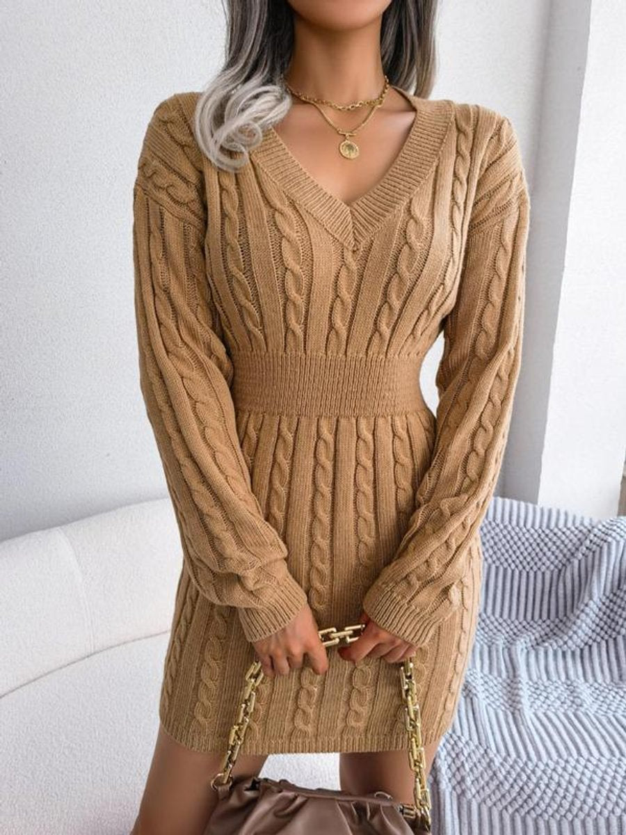 Women's Cable-Knit V-Neck Sweater Dress