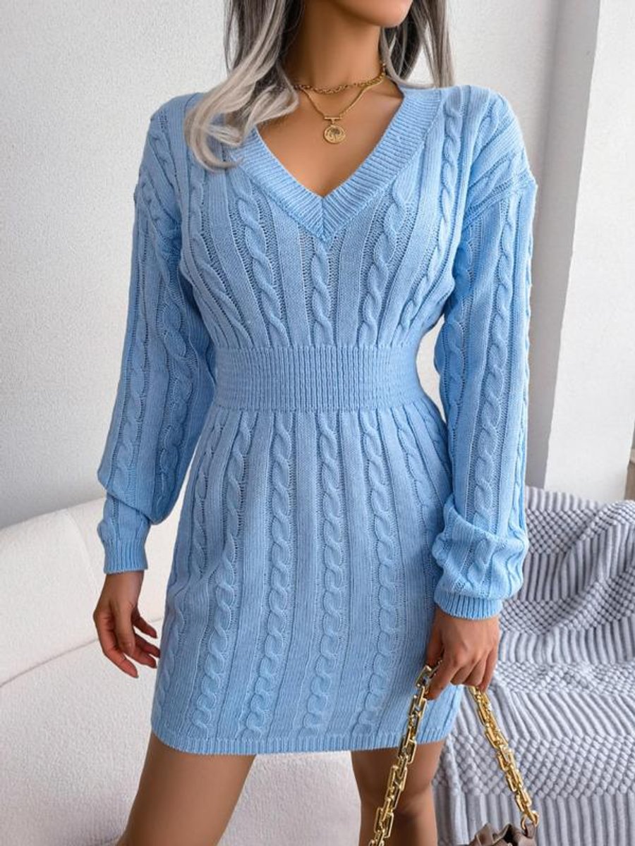 Women's Cable-Knit V-Neck Sweater Dress
