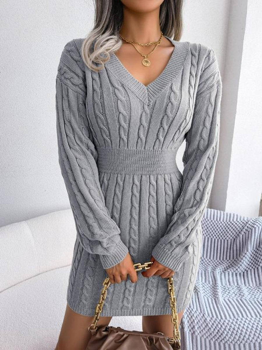 Women's Cable-Knit V-Neck Sweater Dress