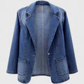Women's Casual Denim Blazer with Single Button - Denim Blue