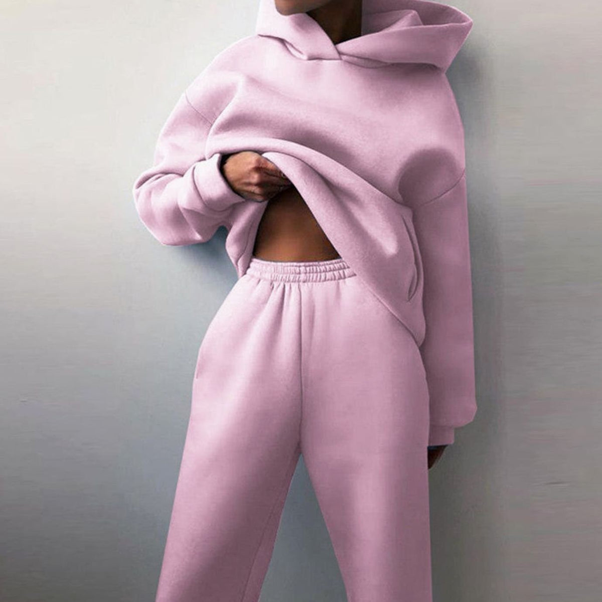 Women's Casual Loose-Fit Hoodie Jogger Set - Pink
