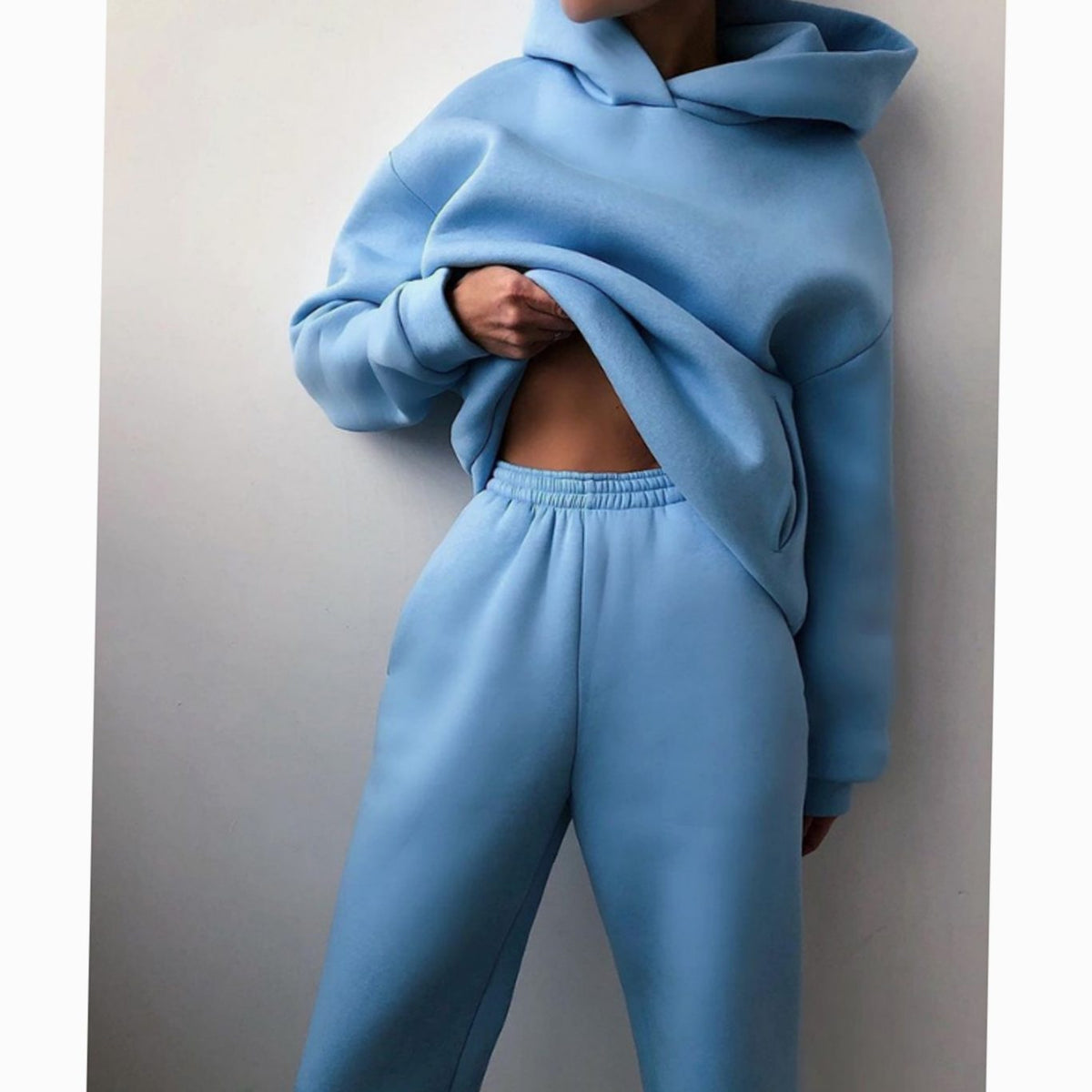 Women's Casual Loose-Fit Hoodie Jogger Set - Blue