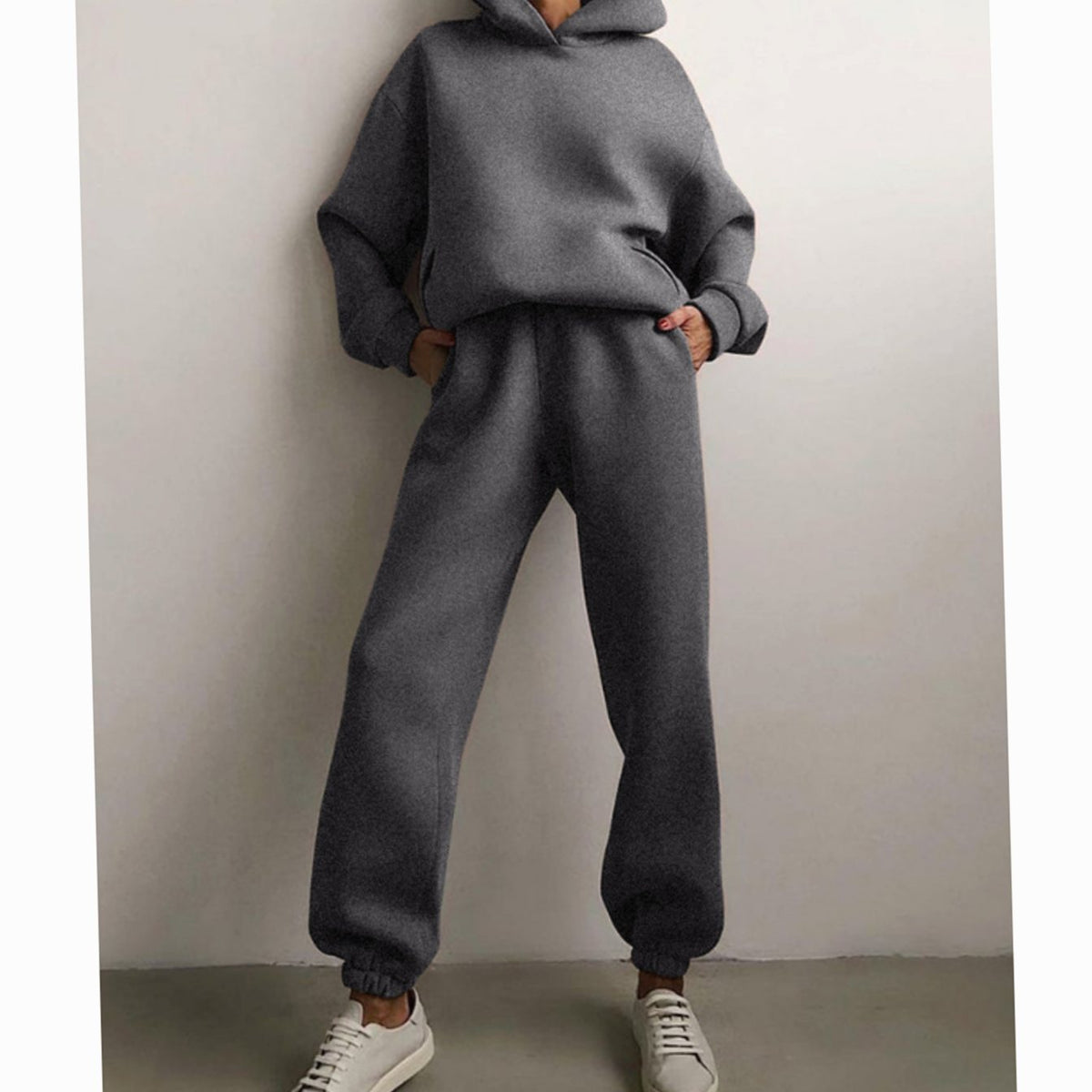 Women's Casual Loose-Fit Hoodie Jogger Set - Dark Gray
