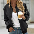 Women's Casual Zip-Up Bomber Jacket - Black