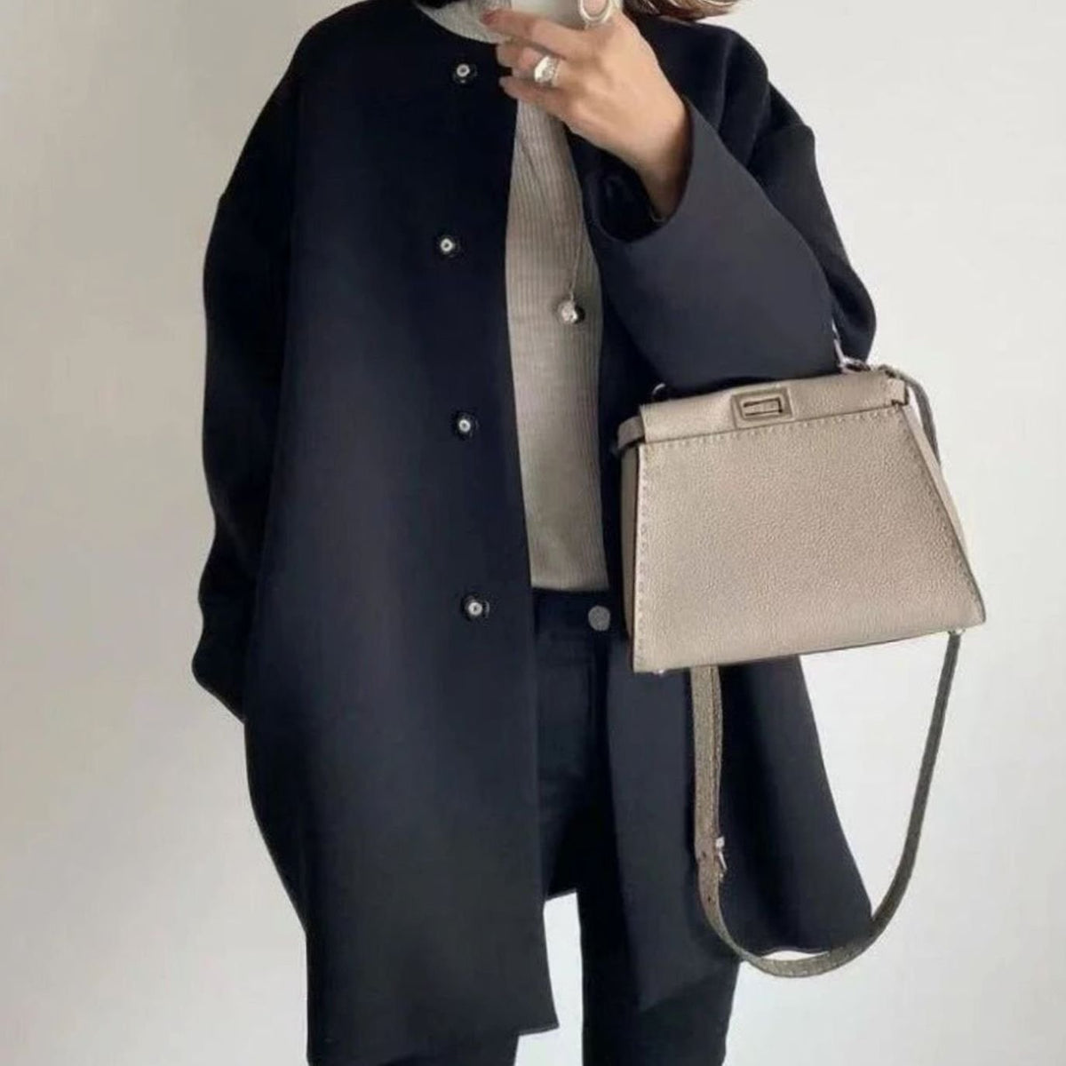 Women's Collarless Longline Snap-Button Winter Coat
