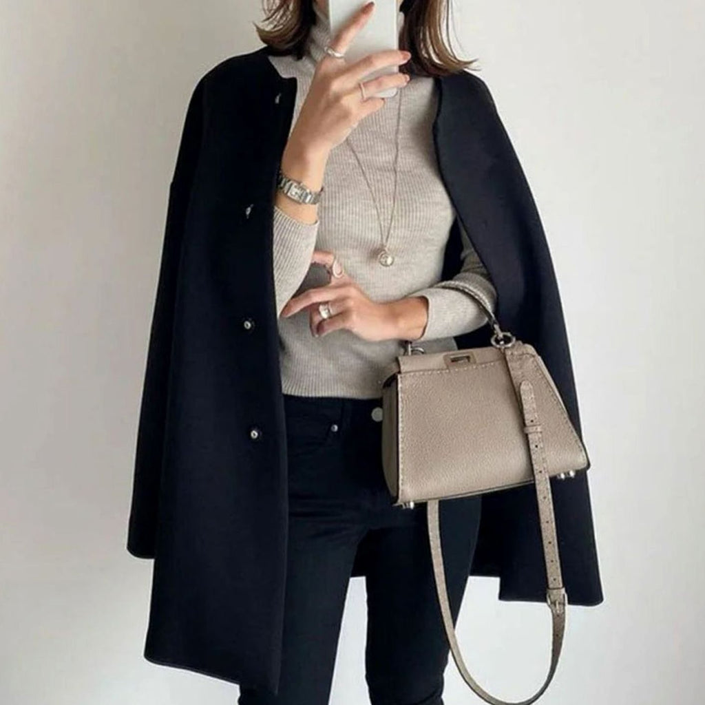 Women's Collarless Longline Snap-Button Winter Coat