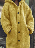 Women's Chunky Knit Hooded Drop Shoulder Cardigan - Yellow