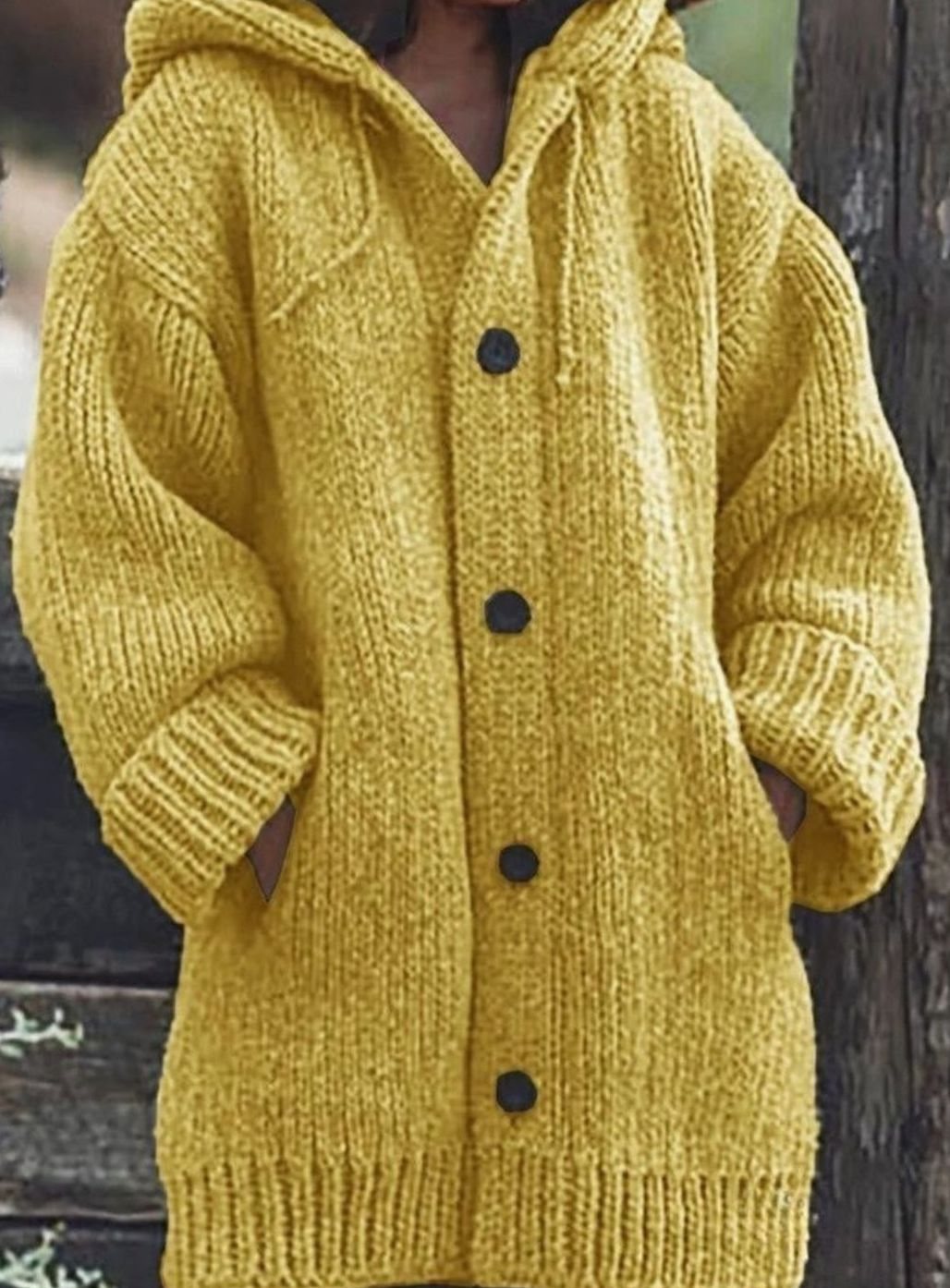 Women's Chunky Knit Hooded Drop Shoulder Cardigan - Yellow