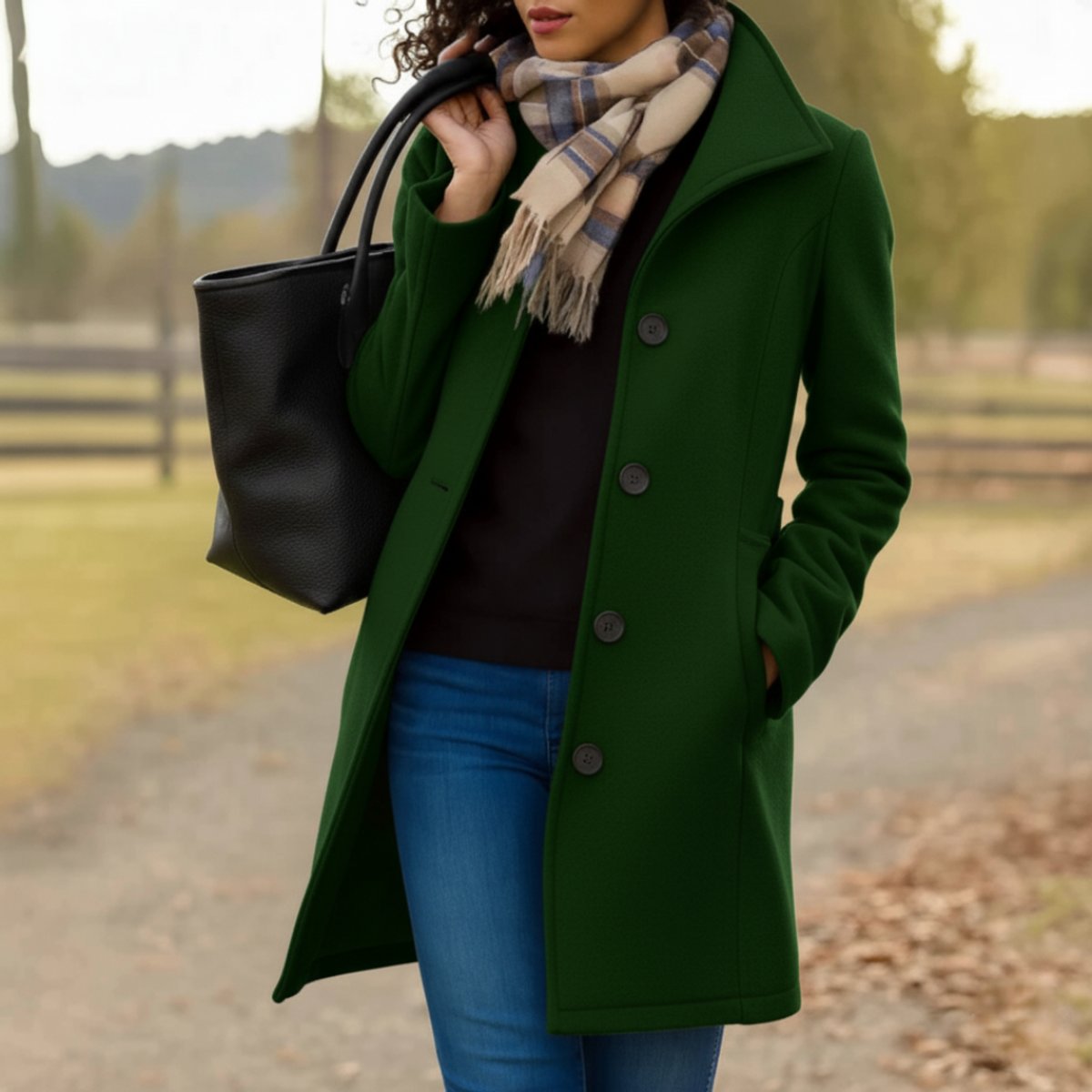 Women's Mid-Length Wool-Blend Coat