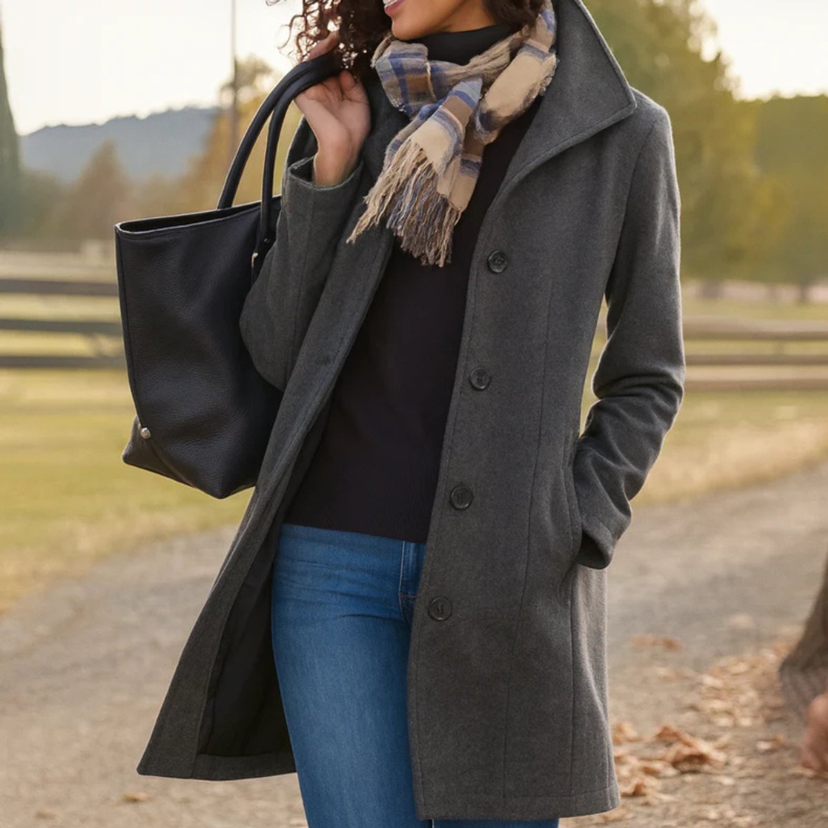 Women's Mid-Length Wool-Blend Coat