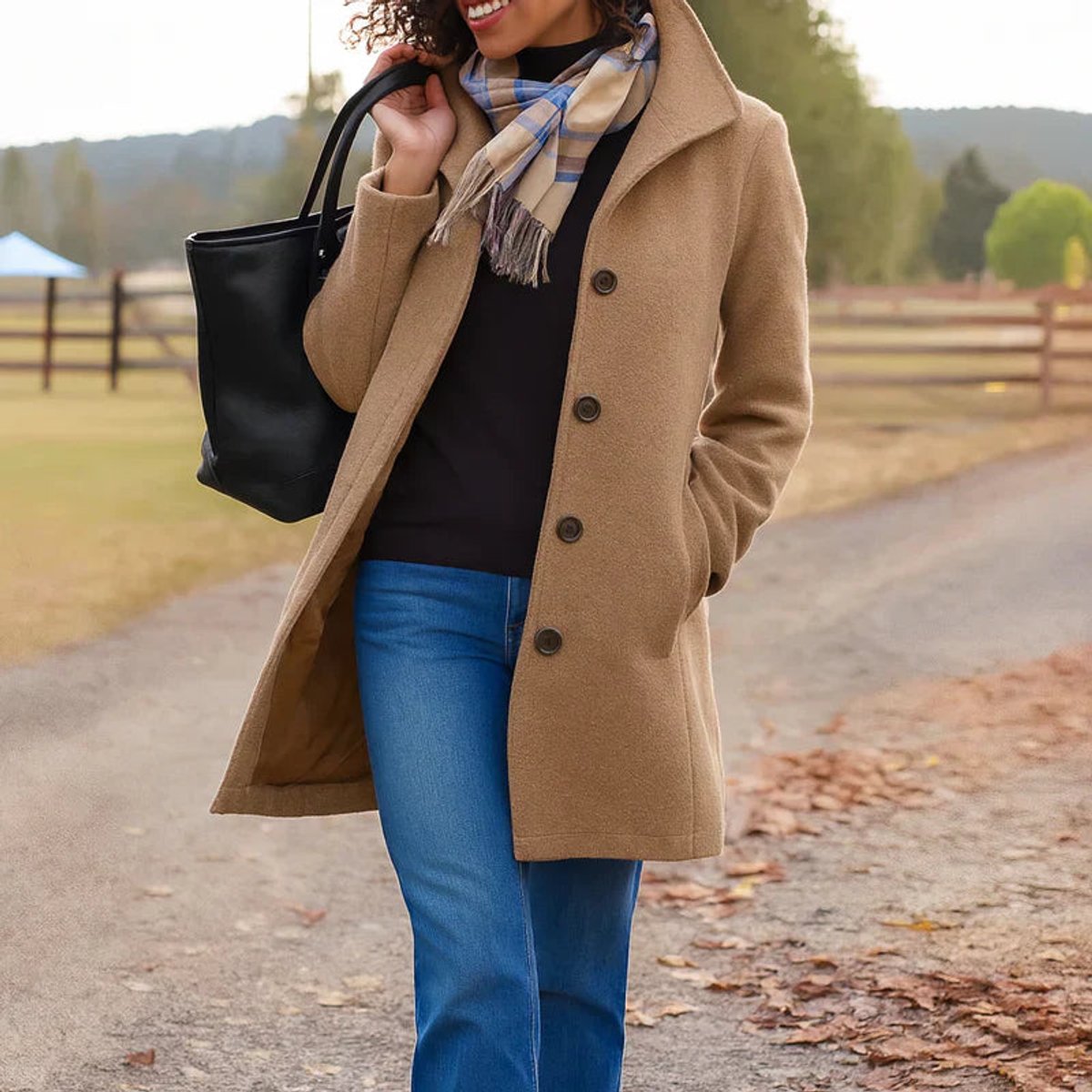 Women's Mid-Length Wool-Blend Coat