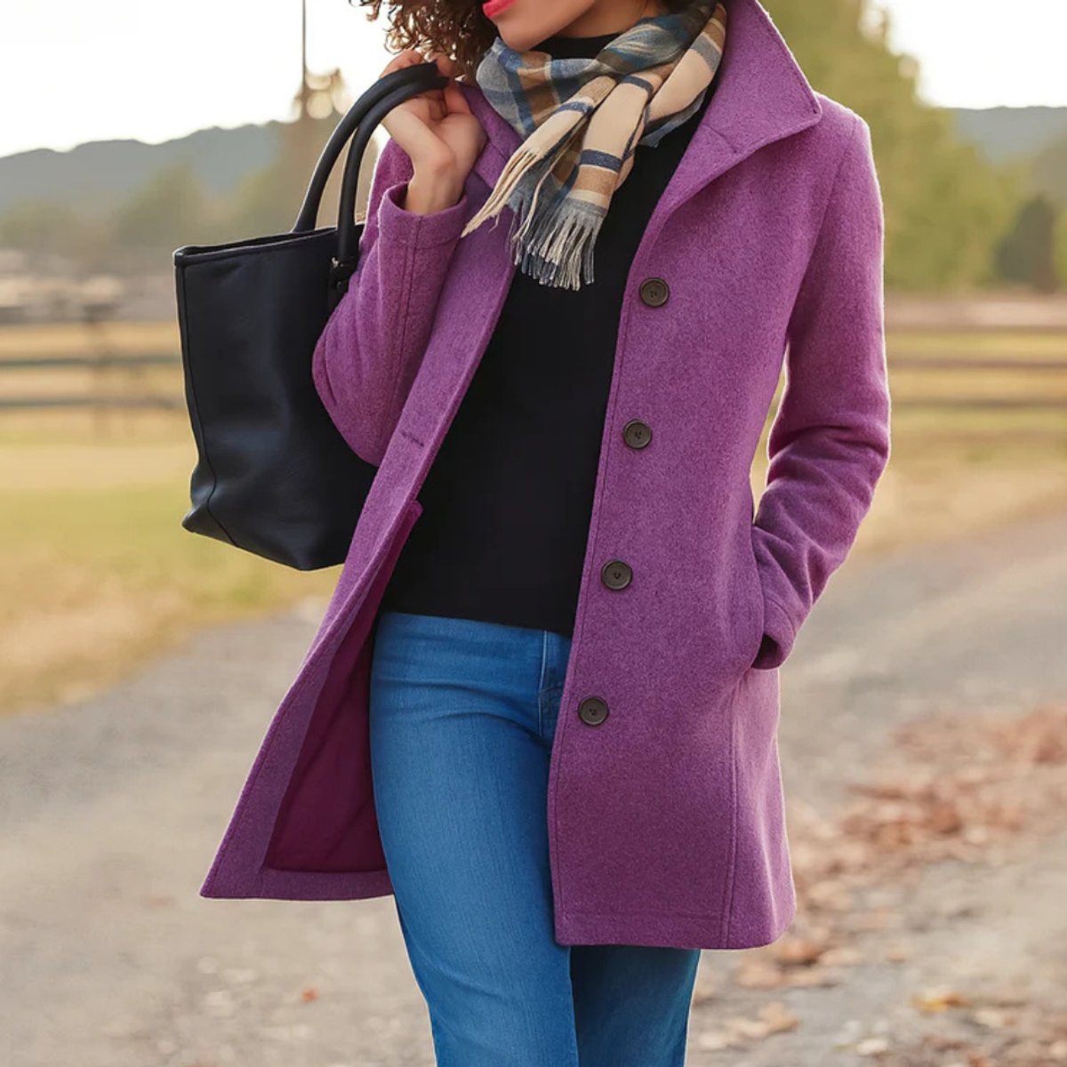Women's Mid-Length Wool-Blend Coat