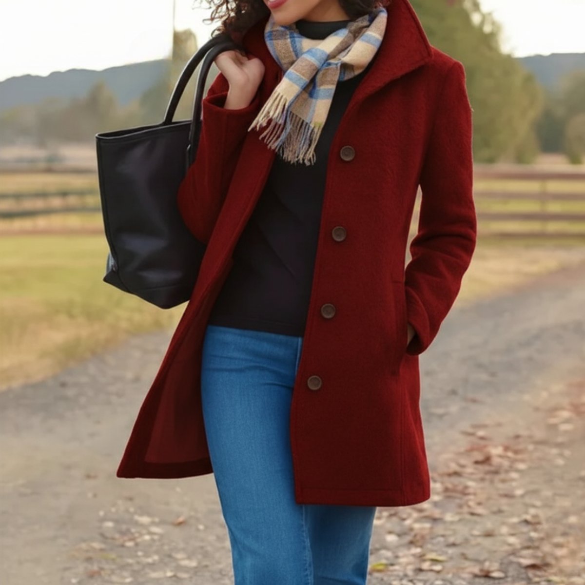 Women's Mid-Length Wool-Blend Coat