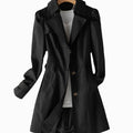 Women's Tailored Trench Coat with Antique-Gold Buttons - Black