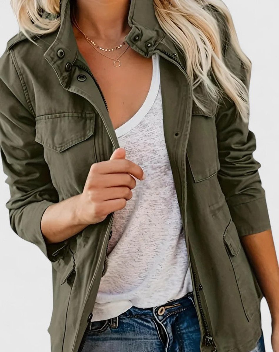 Women's Lightweight Utility Jacket with Drawstring Waist - Green