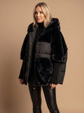 Women's Oversized Faux Fur Hooded Puffer Coat - Beige