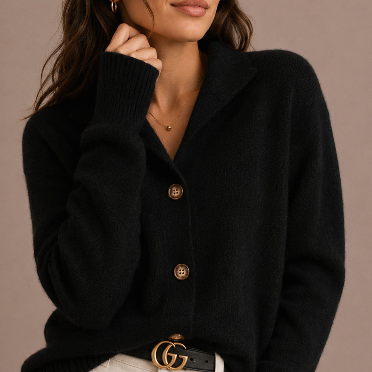 Women's Collared Ribbed-Trim Button-Up Knit Cardigan - Black