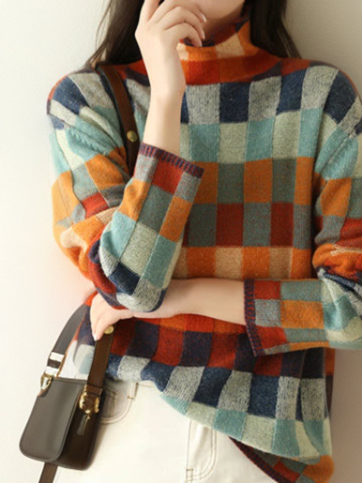 Women's Colorblock Turtleneck Pullover Sweater