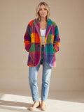 Women's Multicolor Plaid Fleece Button-Front Coat - Rainbow