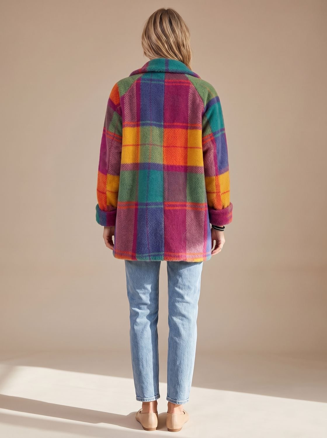 Women's Multicolor Plaid Fleece Button-Front Coat