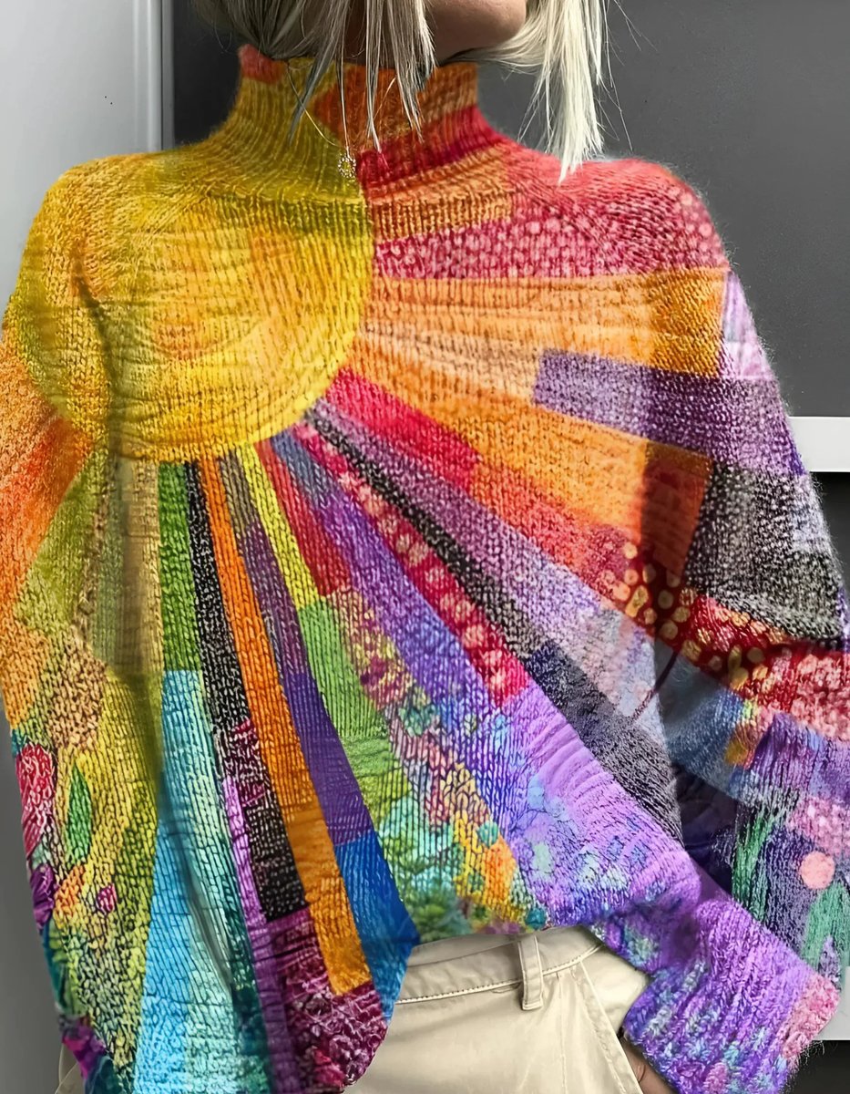 Women's Colorful Turtleneck Pullover Sweater Relaxed Knit
