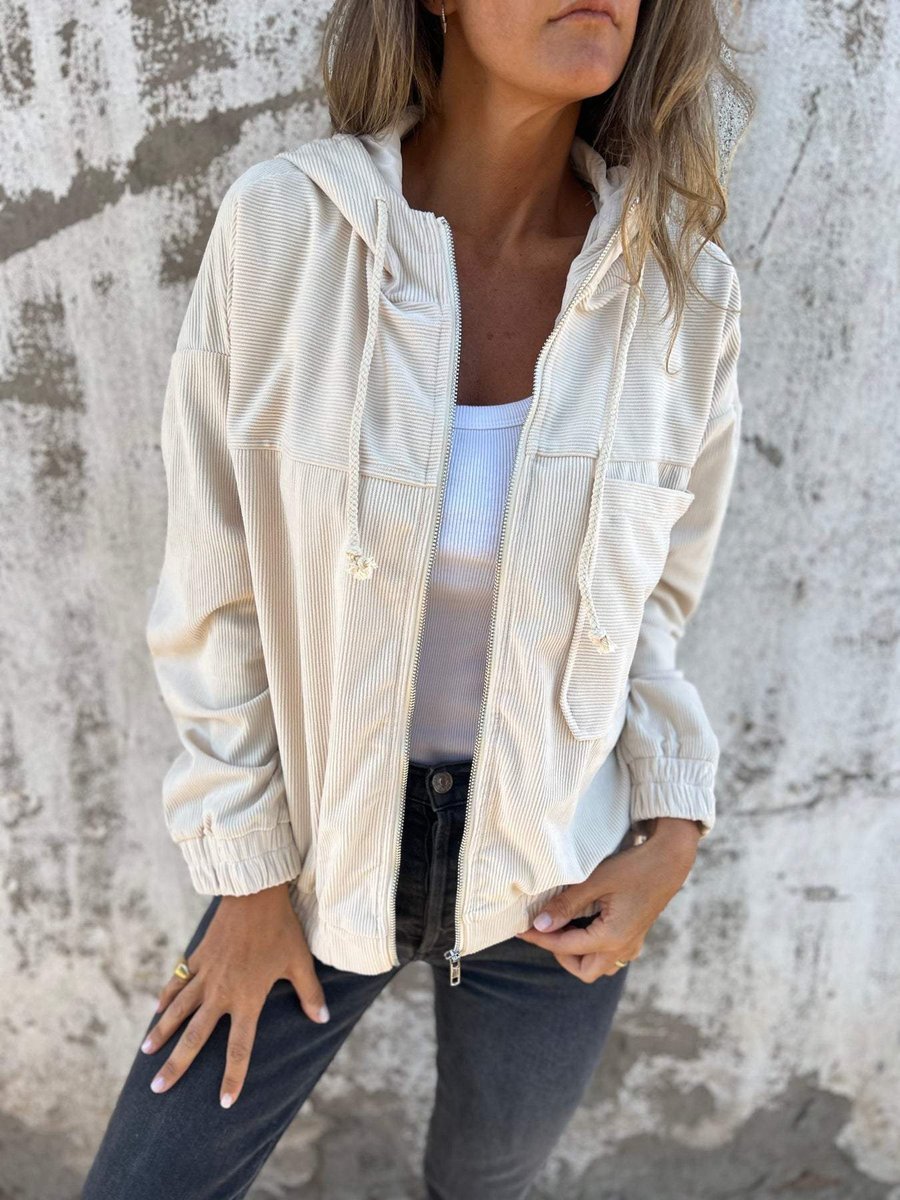 Women's Corduroy Hooded Quilted Jacket - White