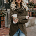 Women's Chunky Knit Cowl-Neck Wrap-Front Cardigan - Army Green
