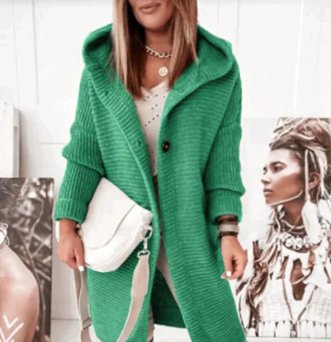 Women's Hooded Chunky Knit Cardigan with Toggle Buttons