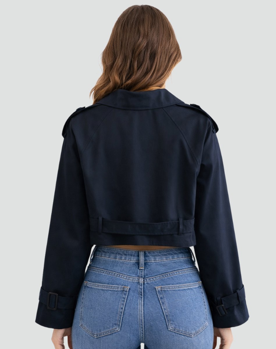 Women's Cropped Double-Breasted Belted Trench Coat