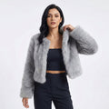 Women's Cropped Faux Fur Cardigan Jacket - Gray