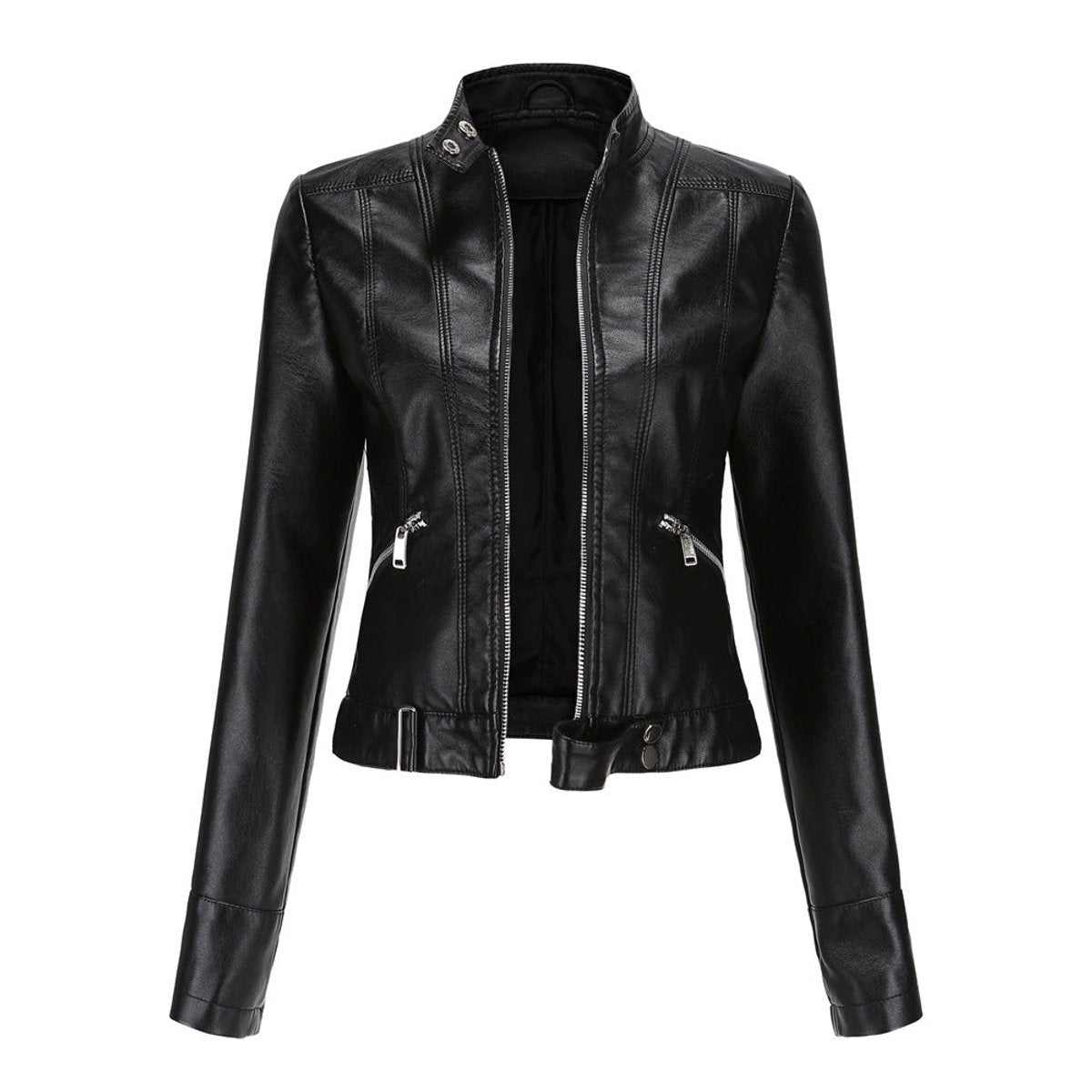 Women's Cropped Stand-Collar Faux Leather Jacket