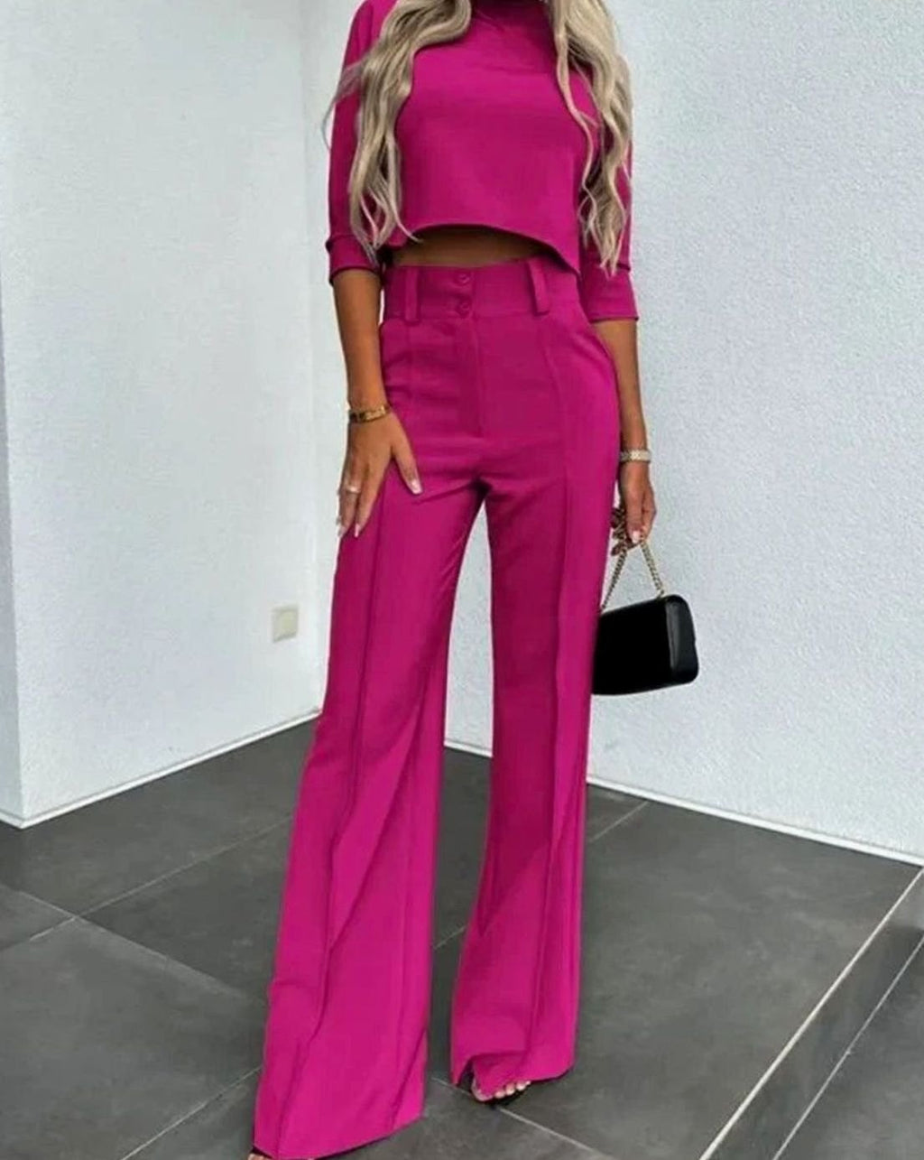 Women's Cropped Top and Wide-Leg Trouser Set