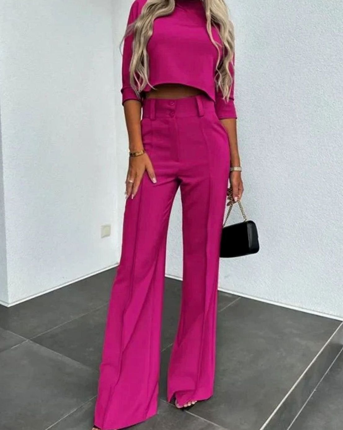Women's Cropped Top and Wide-Leg Trouser Set