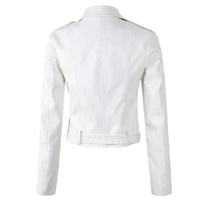 Women's Cropped Belted Faux Leather Jacket