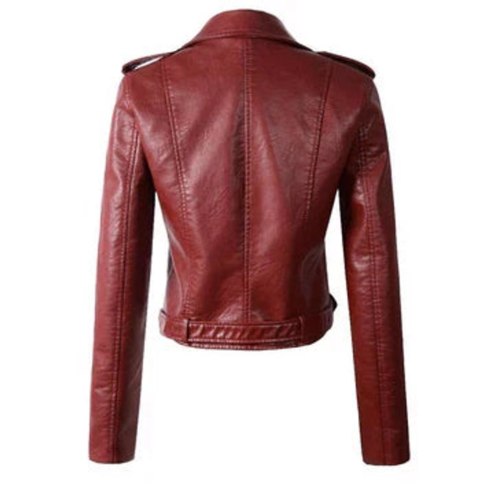 Women's Cropped Belted Faux Leather Jacket