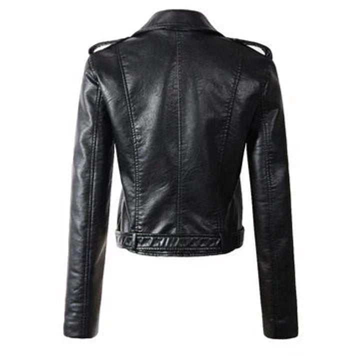 Women's Cropped Belted Faux Leather Jacket