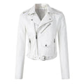 Women's Cropped Belted Faux Leather Jacket - White