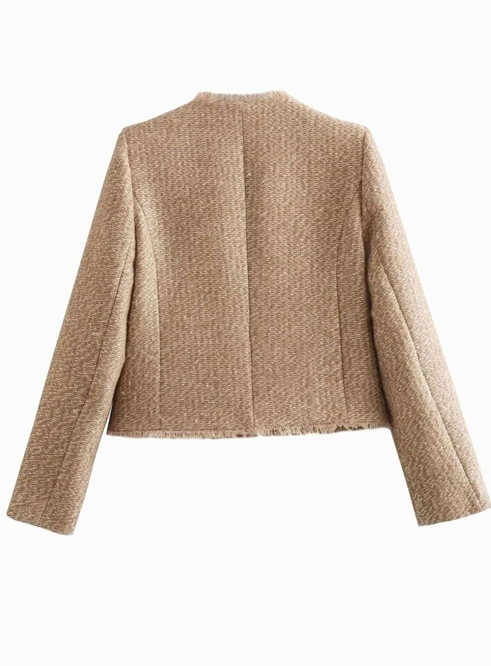 Women's Cropped Tweed Blazer with Gold-Tone Buttons