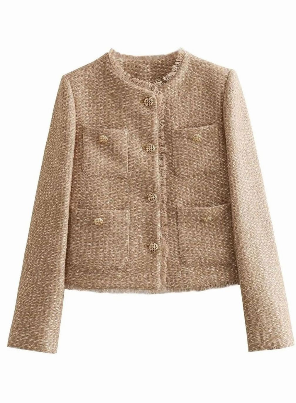 Women's Cropped Tweed Blazer with Gold-Tone Buttons