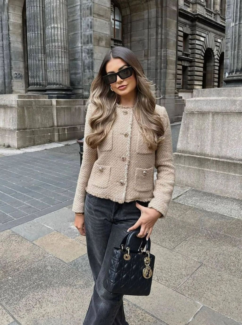 Women's Cropped Tweed Blazer with Gold-Tone Buttons