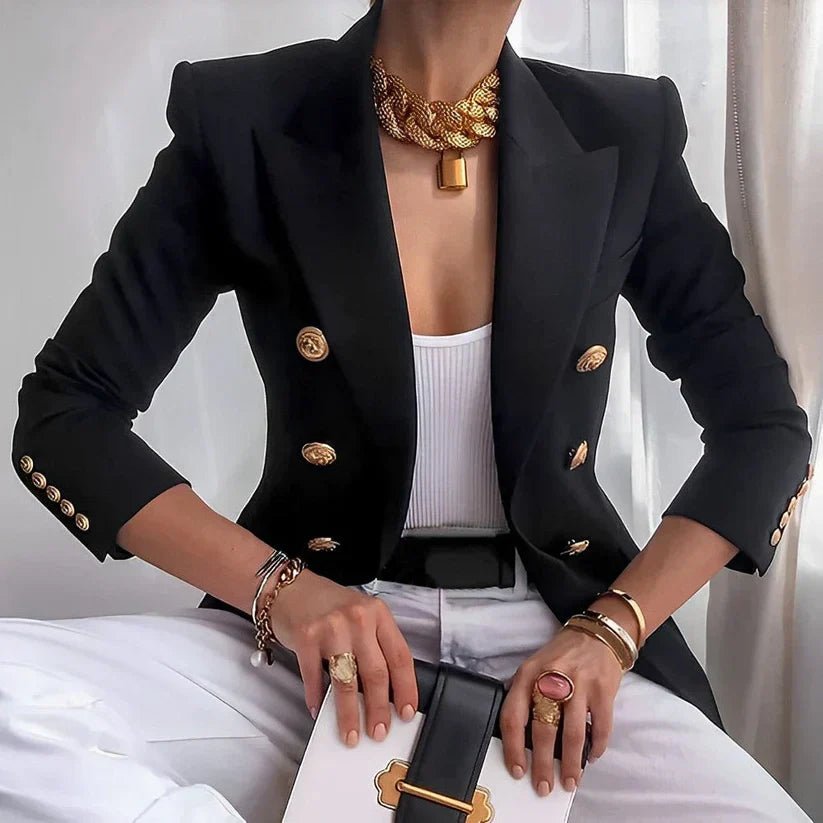 Women's Double-Breasted Gold Button Blazer
