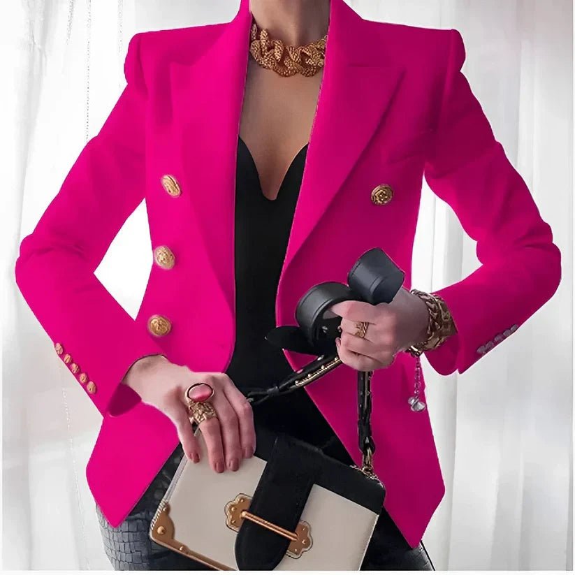 Women's Double-Breasted Gold Button Blazer - Pink