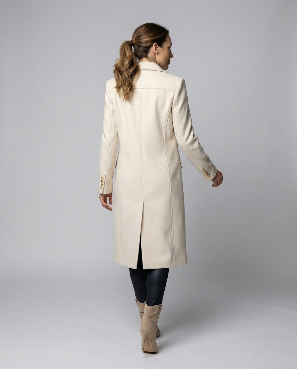 Women's Double-Breasted Long-Sleeve Midi Overcoat