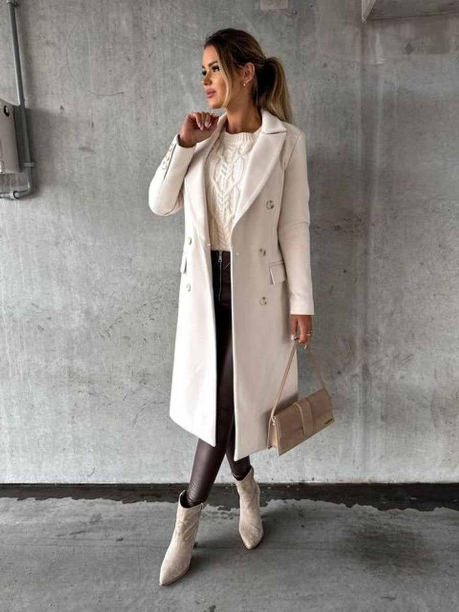 Women's Double-Breasted Long-Sleeve Midi Overcoat