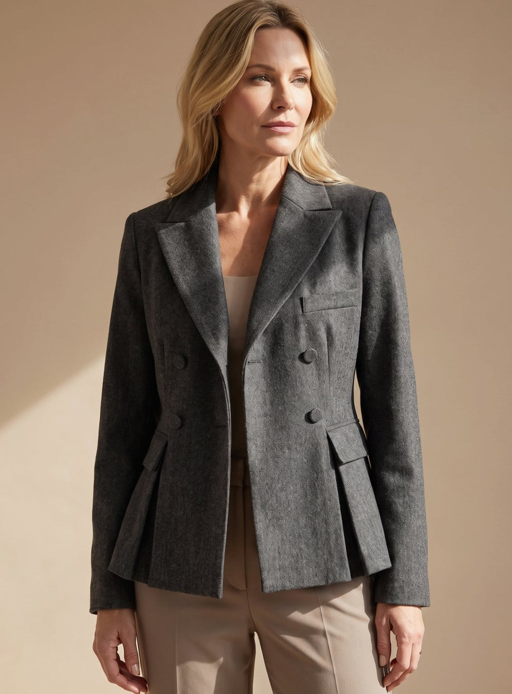 Women's Double-Breasted Peplum Blazer with Notch Lapel