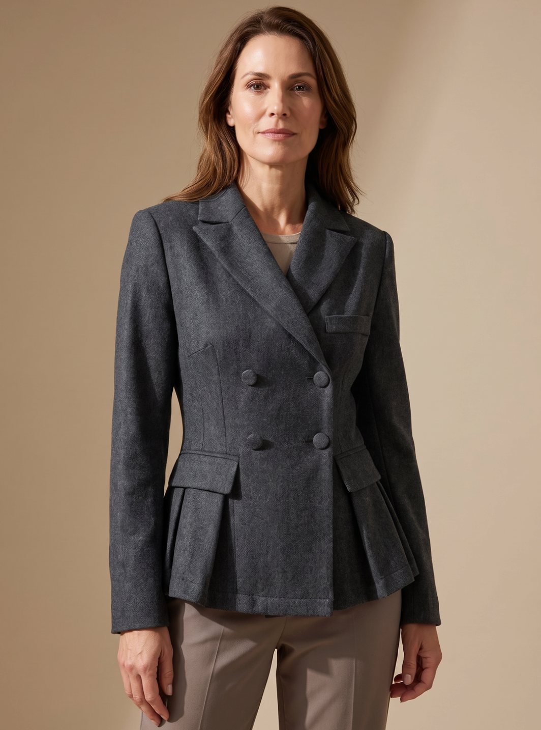 Women's Double-Breasted Peplum Blazer with Notch Lapel