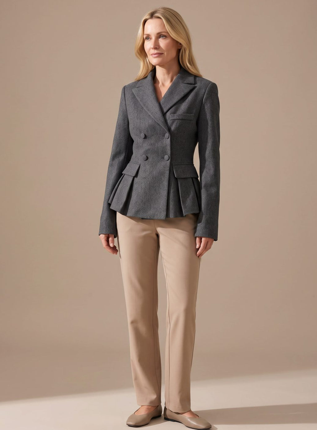 Women's Double-Breasted Peplum Blazer with Notch Lapel